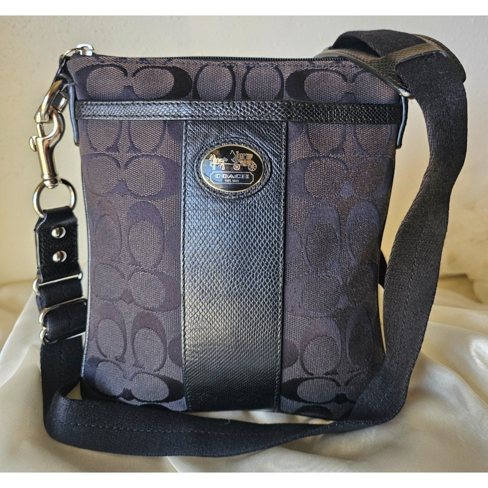 Coach Horse‎ & Carriage Signature Swing Pack Monogram Black Crossbody Bag